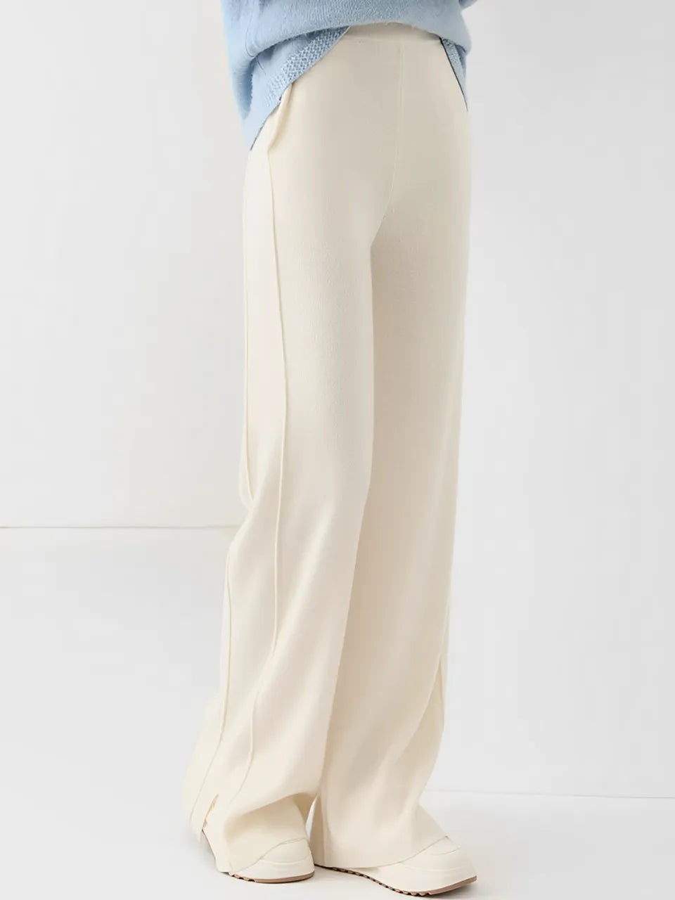 Calça Feminina Pantalona de Lã com Bolsos e Abertura na Barra - Vivian [FRETE FULL]