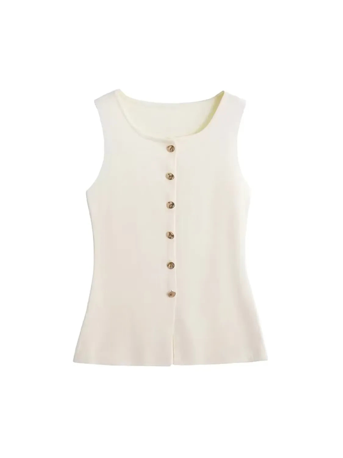 Blusa Feminina Alfaiataria com Decote Redondo e Botões Dourados - Dalila