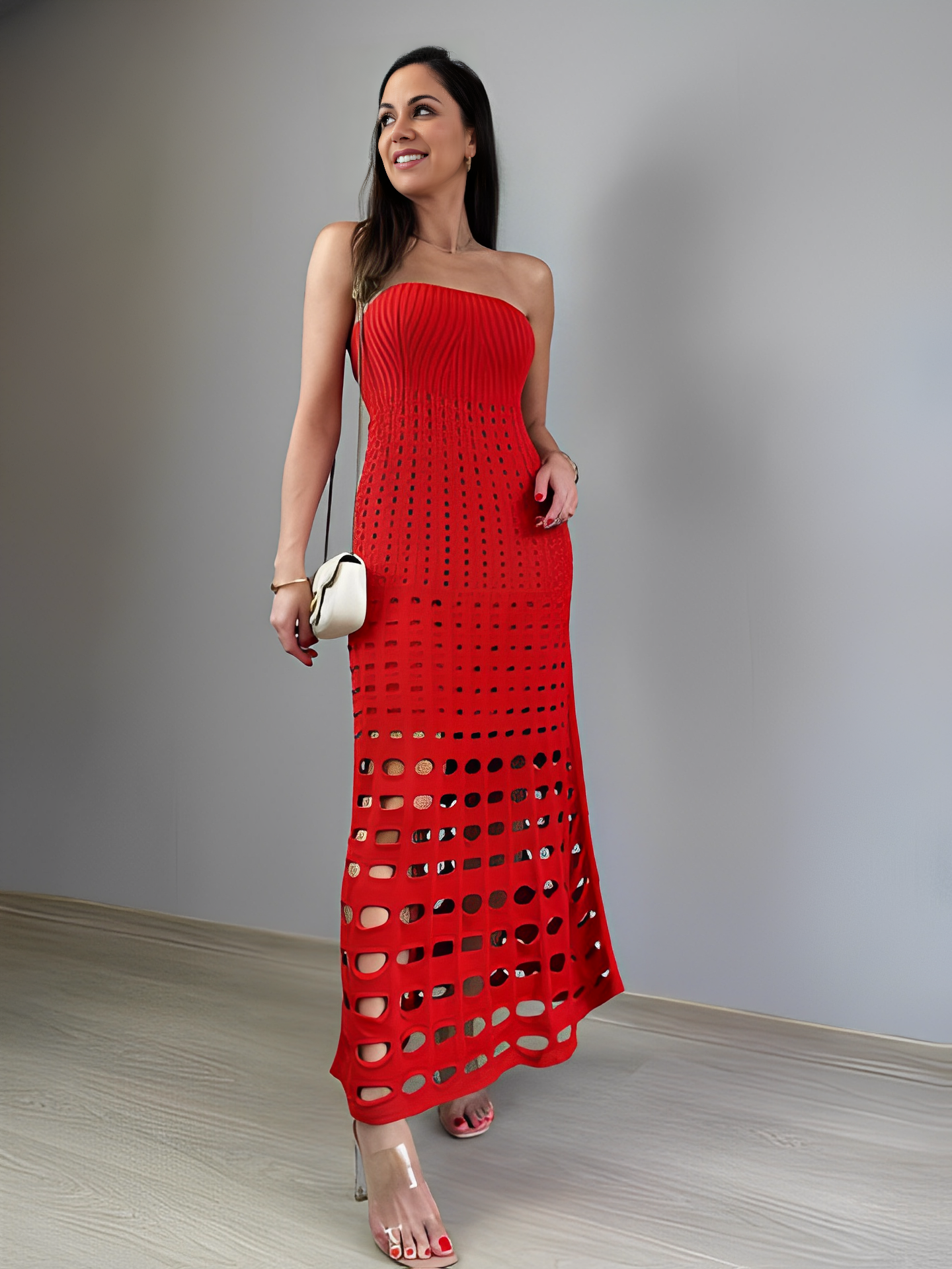 Vestido Feminino Longo de Tricô Tomara que Caia com Modelagem Sereia - Bella