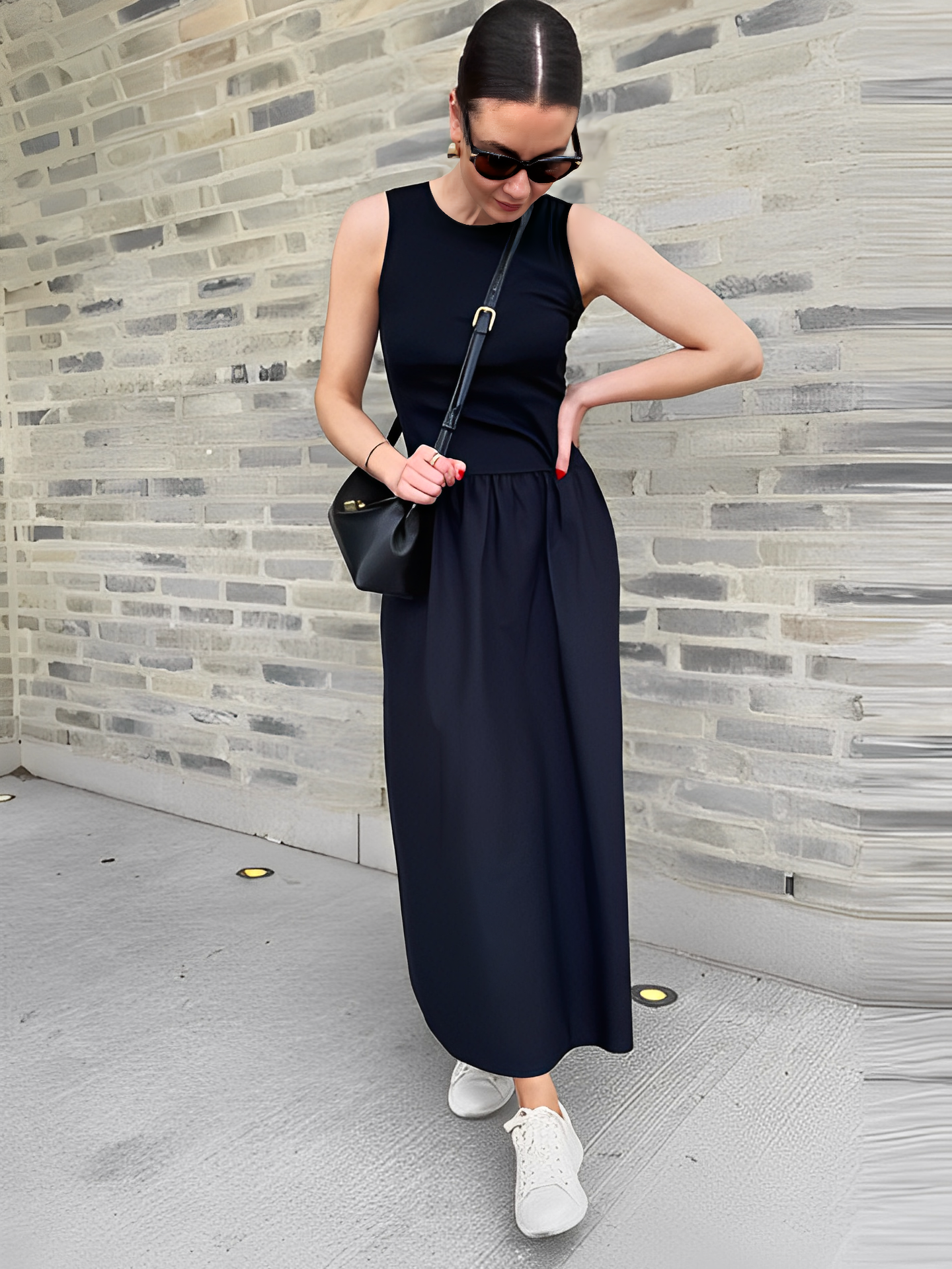 Vestido Feminino Longo Tecido Canelado com Modelagem Evasê Plissado - Maia