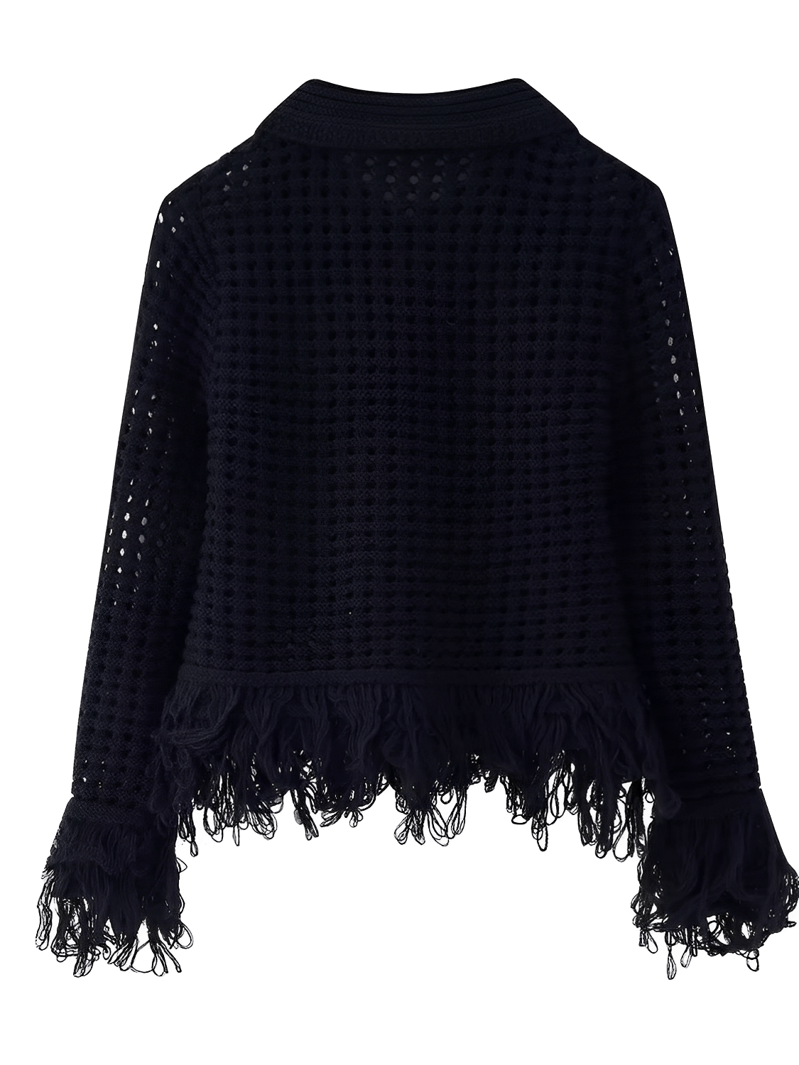 Conjunto Feminino em Tricô com Blusa Manga Longa com Fechamento em Botões e Saia Cintura Alta com Franjas - Monique