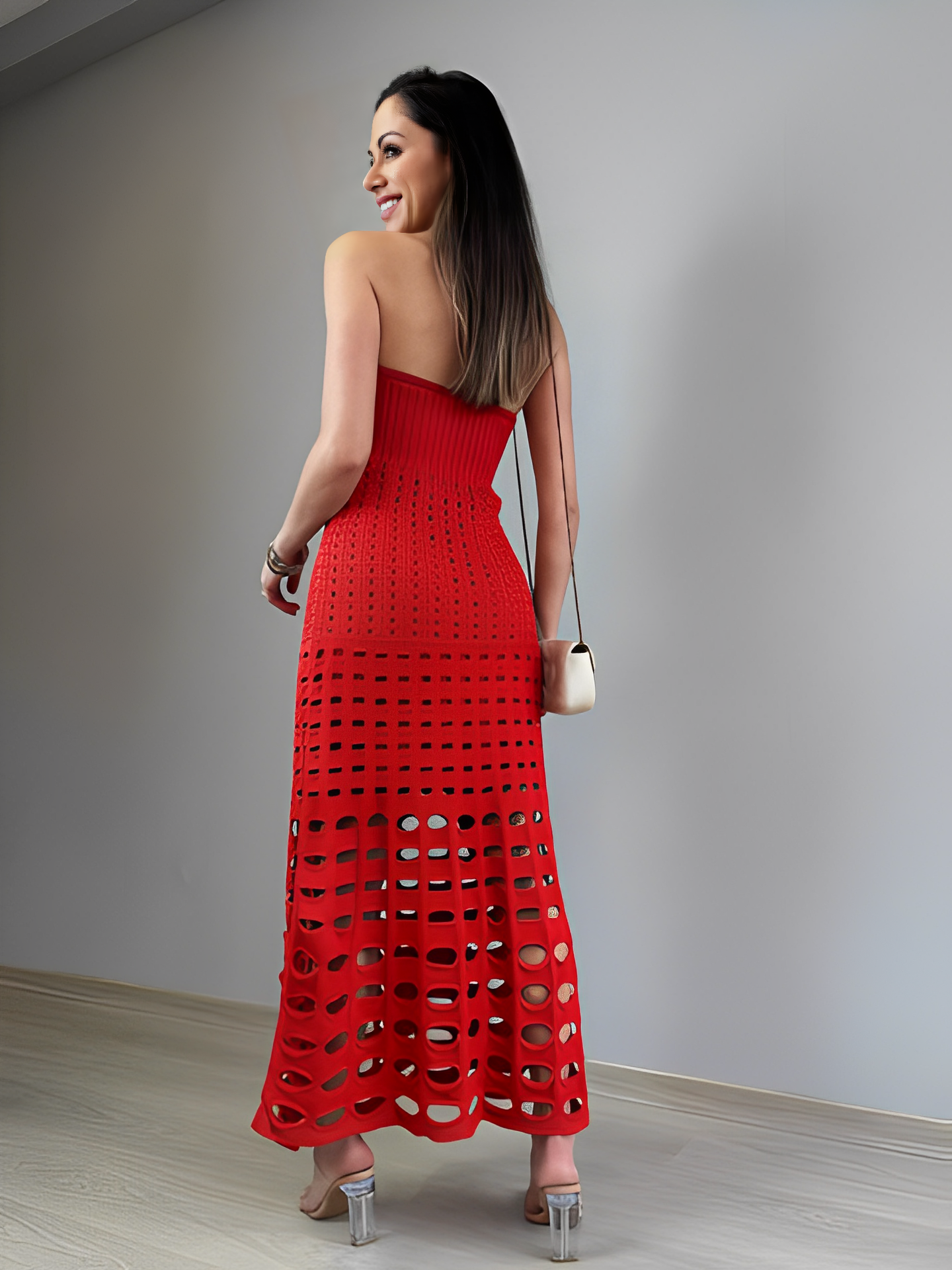 Vestido Feminino Longo de Tricô Tomara que Caia com Modelagem Sereia - Bella