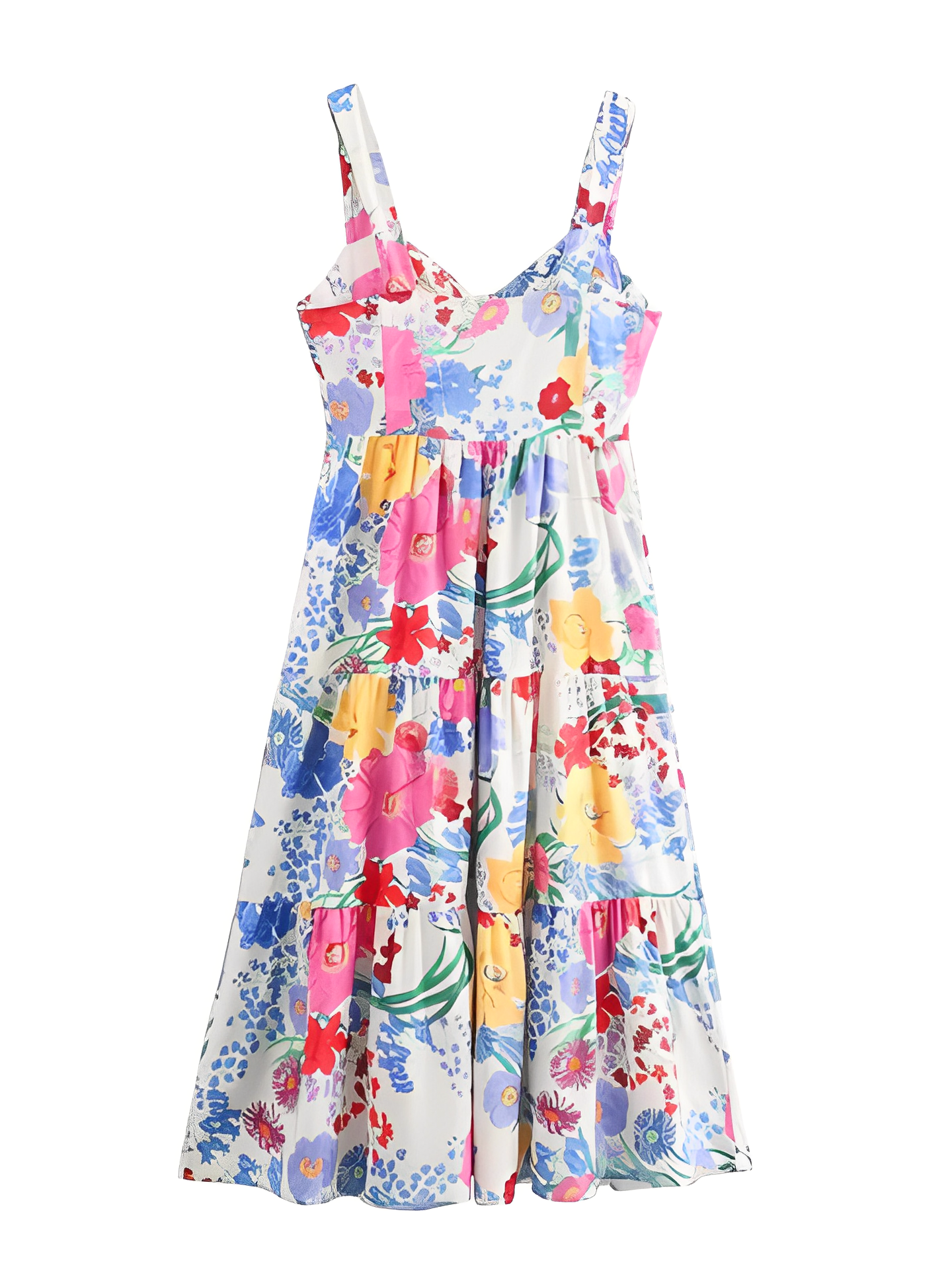 Vestido Feminino Longo Estampado Floral com Alças Finas e Decote Coração - Antonella