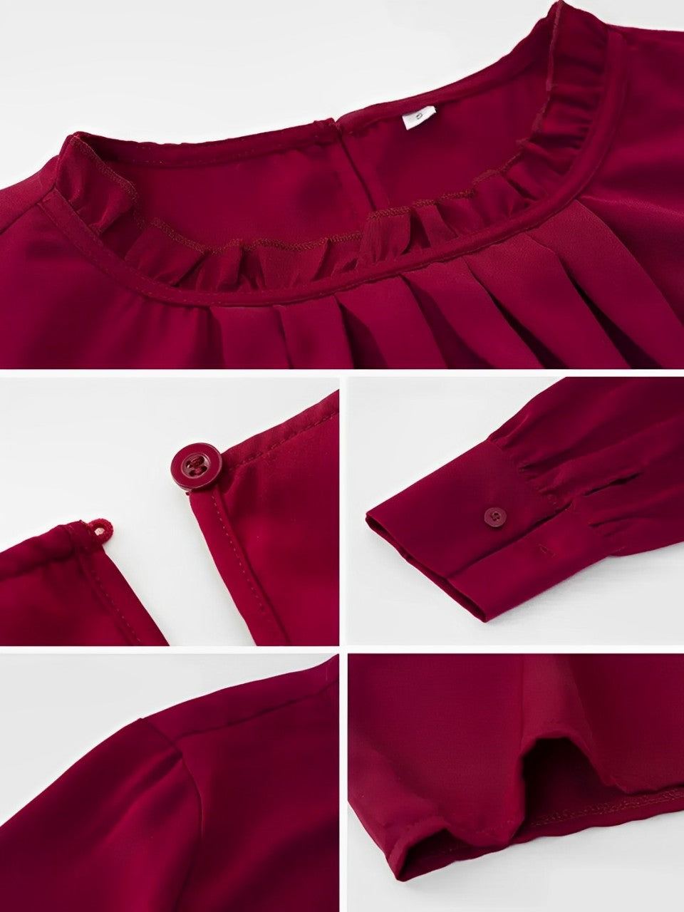 Camisa Feminina Franzida com Gola Redonda e Mangas Longas - Angelina