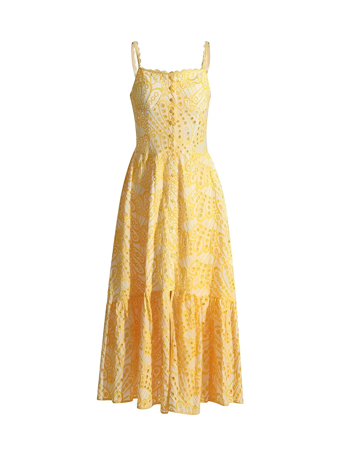 Vestido Feminino Midi de Laise com Babados e Elástico nas Costas - Marina