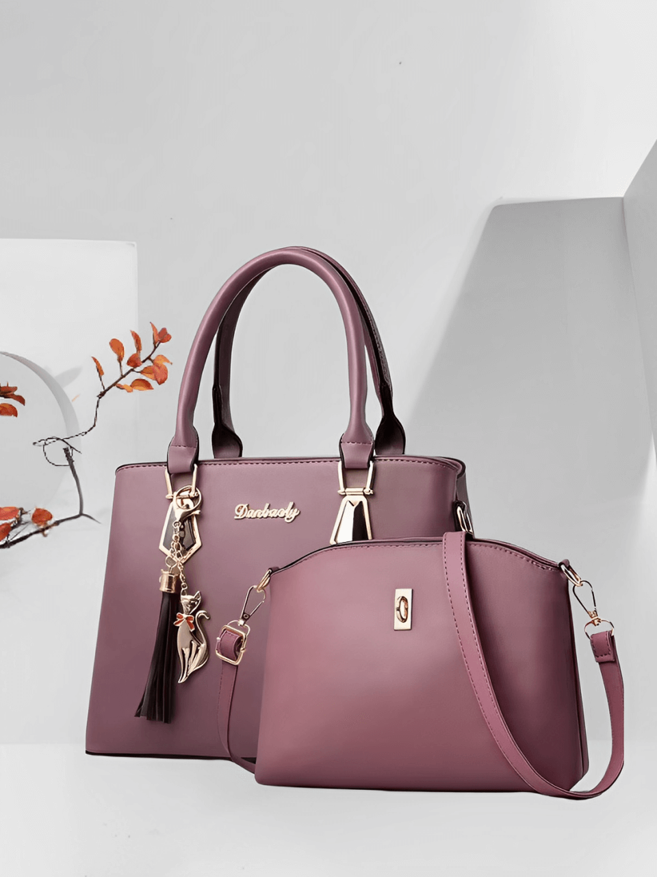 Conjunto de 2 Bolsas Femininas Elegantes com Alça Transversal e de Ombro com Zíper e Acessórios – Amber