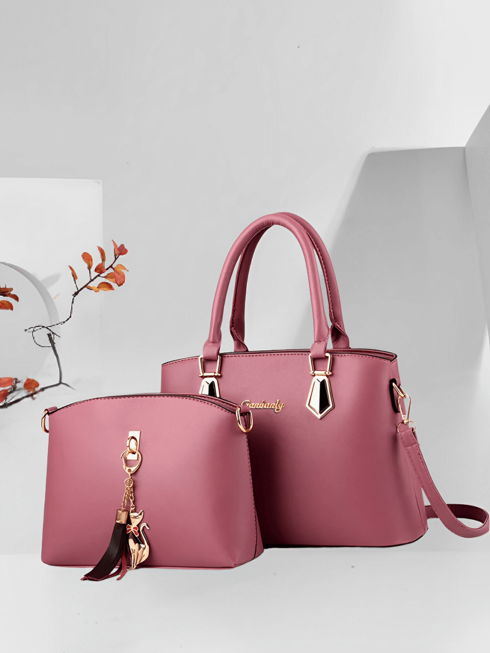 Conjunto de 2 Bolsas Femininas Elegantes com Alça Transversal e de Ombro com Zíper e Acessórios – Amber