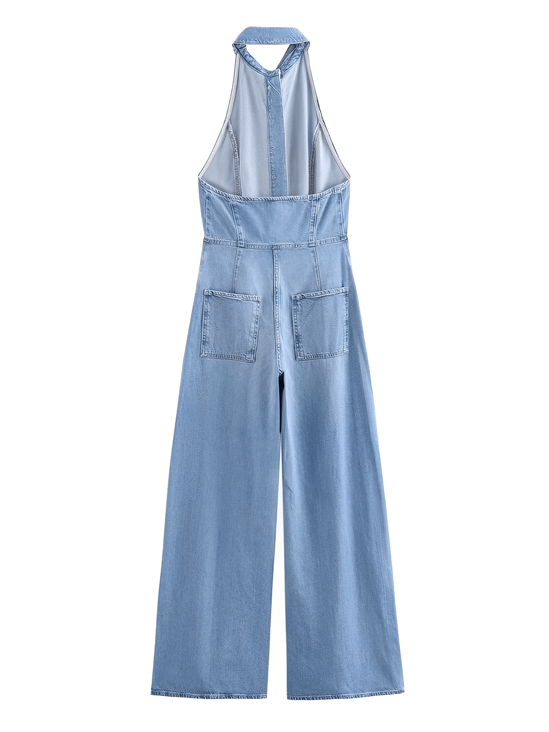 Macacão Feminino Jeans com Decote Nadador e Abertura Frontal em Botões Modelagem Wide Leg  - Jordana