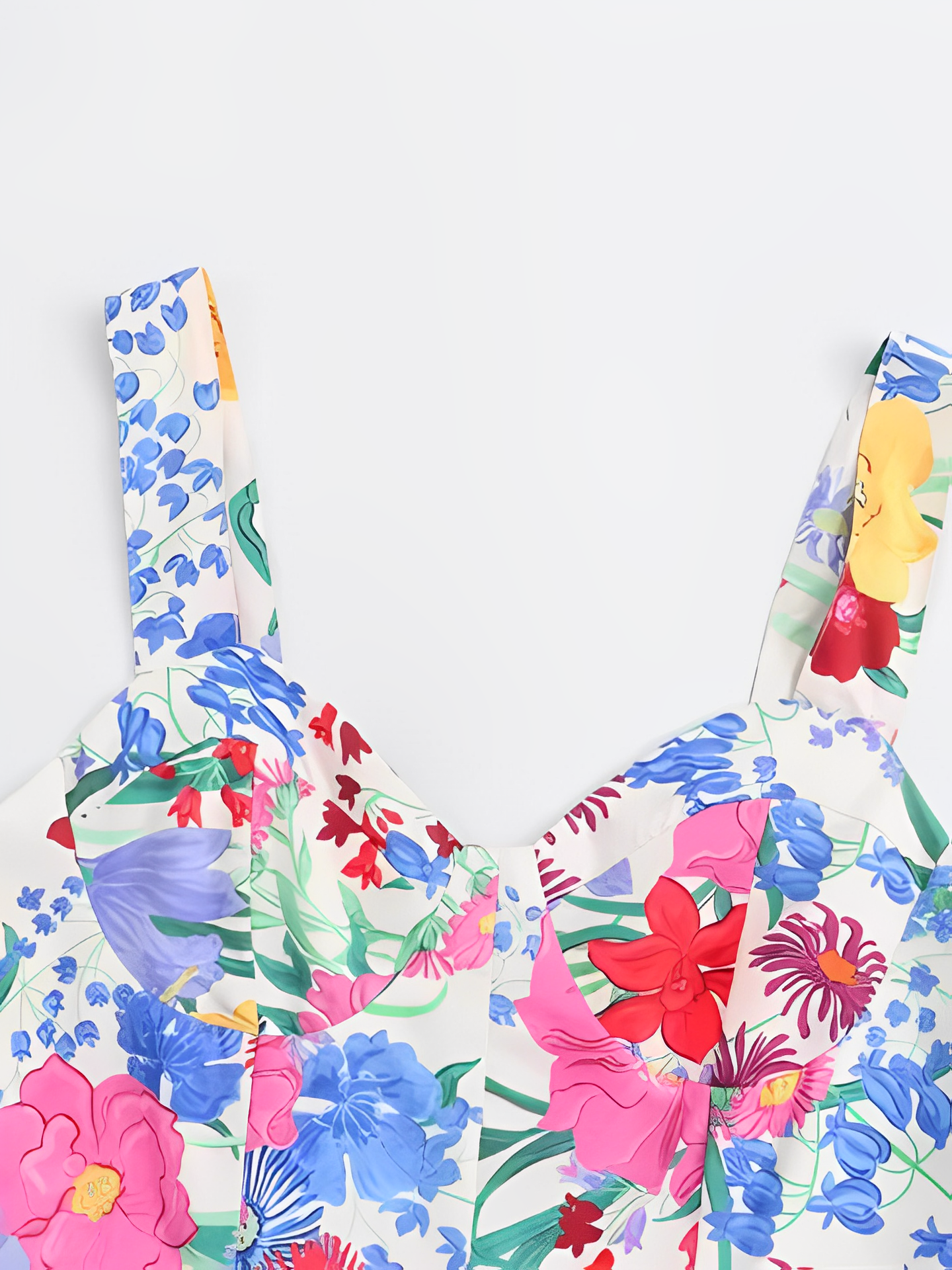 Vestido Feminino Longo Estampado Floral com Alças Finas e Decote Coração - Antonella