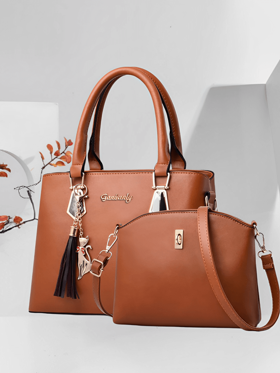 Conjunto de 2 Bolsas Femininas Elegantes com Alça Transversal e de Ombro com Zíper e Acessórios – Amber