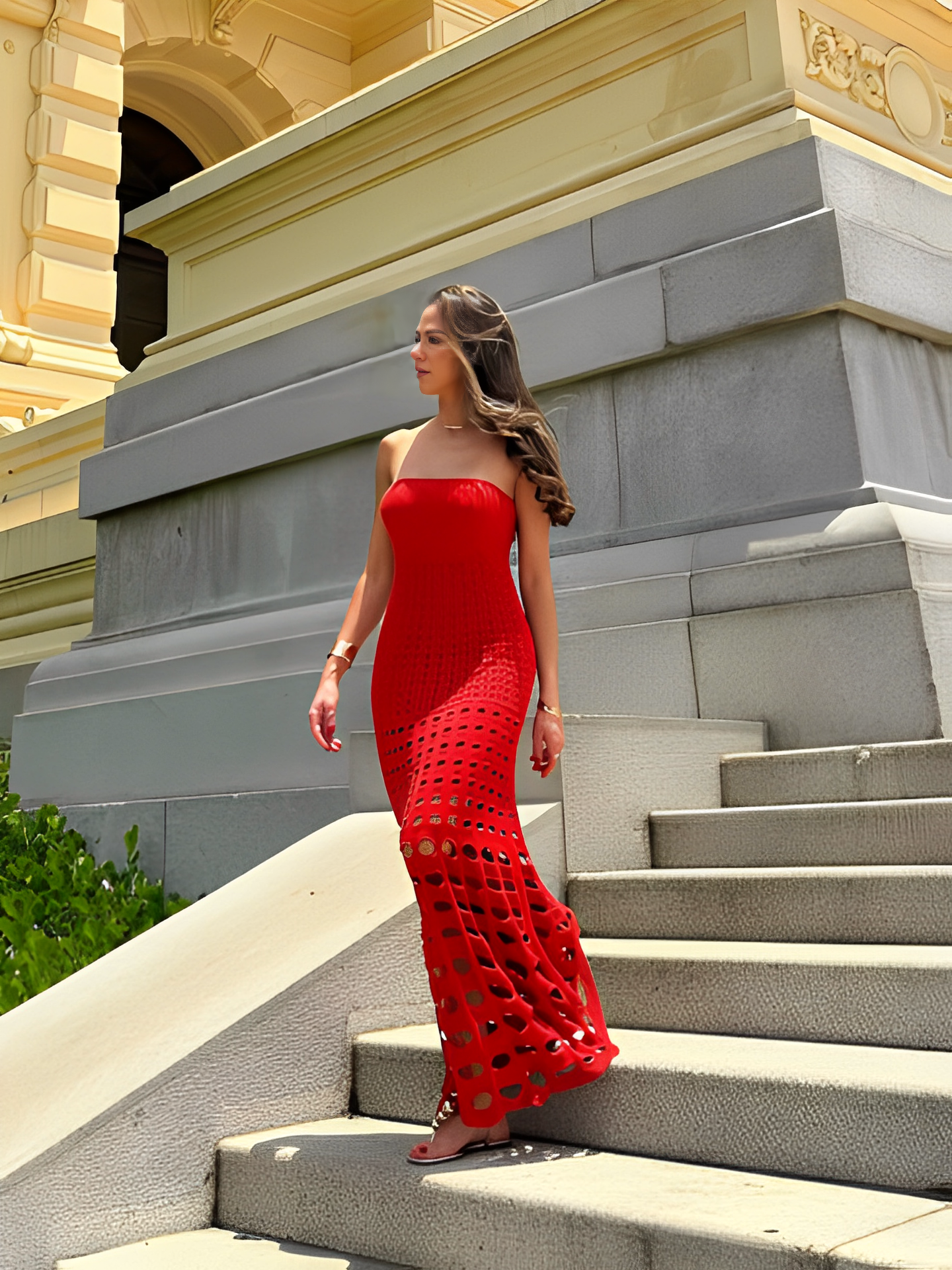 Vestido Feminino Longo de Tricô Tomara que Caia com Modelagem Sereia - Bella