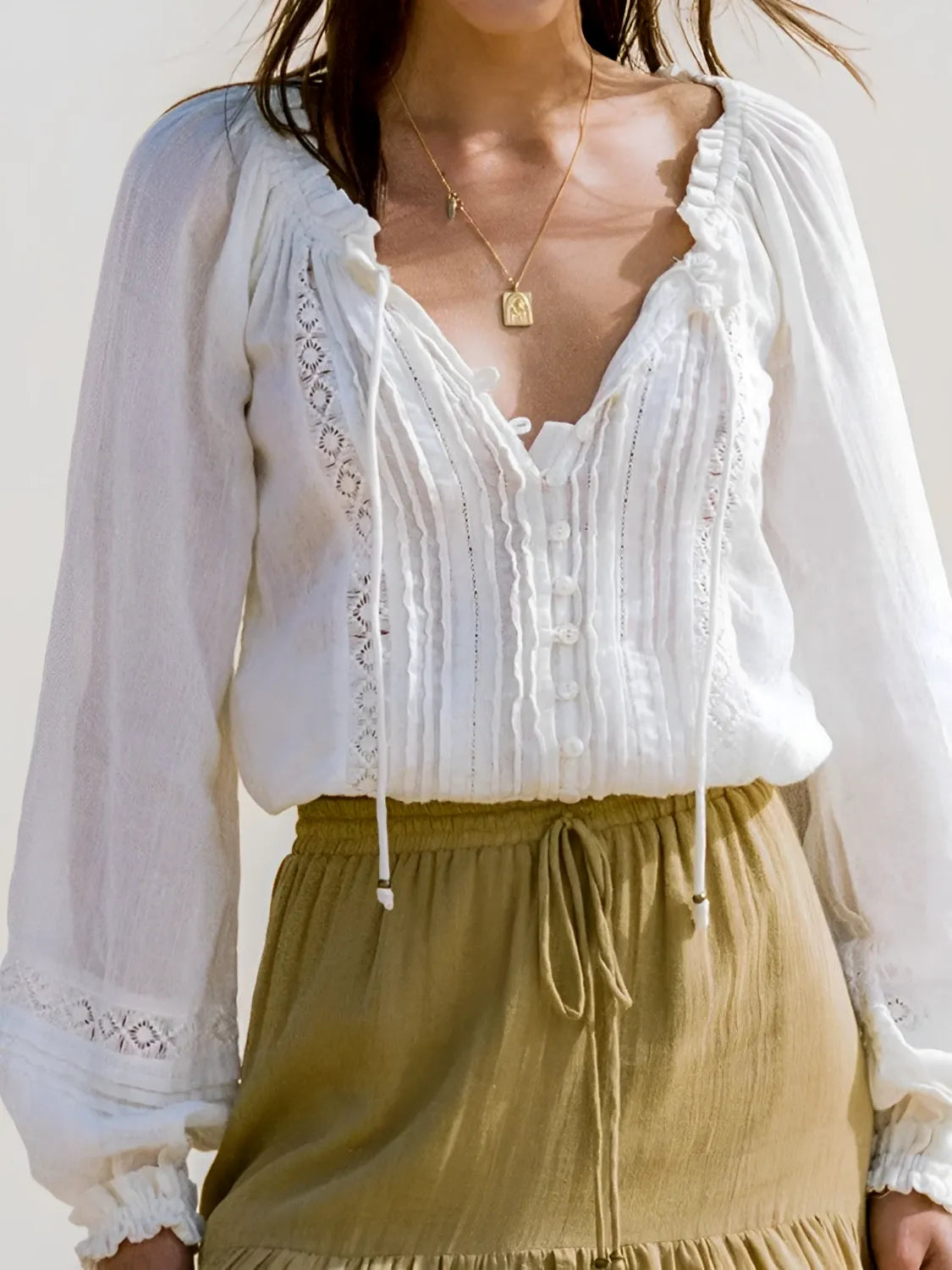 Blusa Feminina Romântica Boho com Gola em V e Mangas Puff - Liz