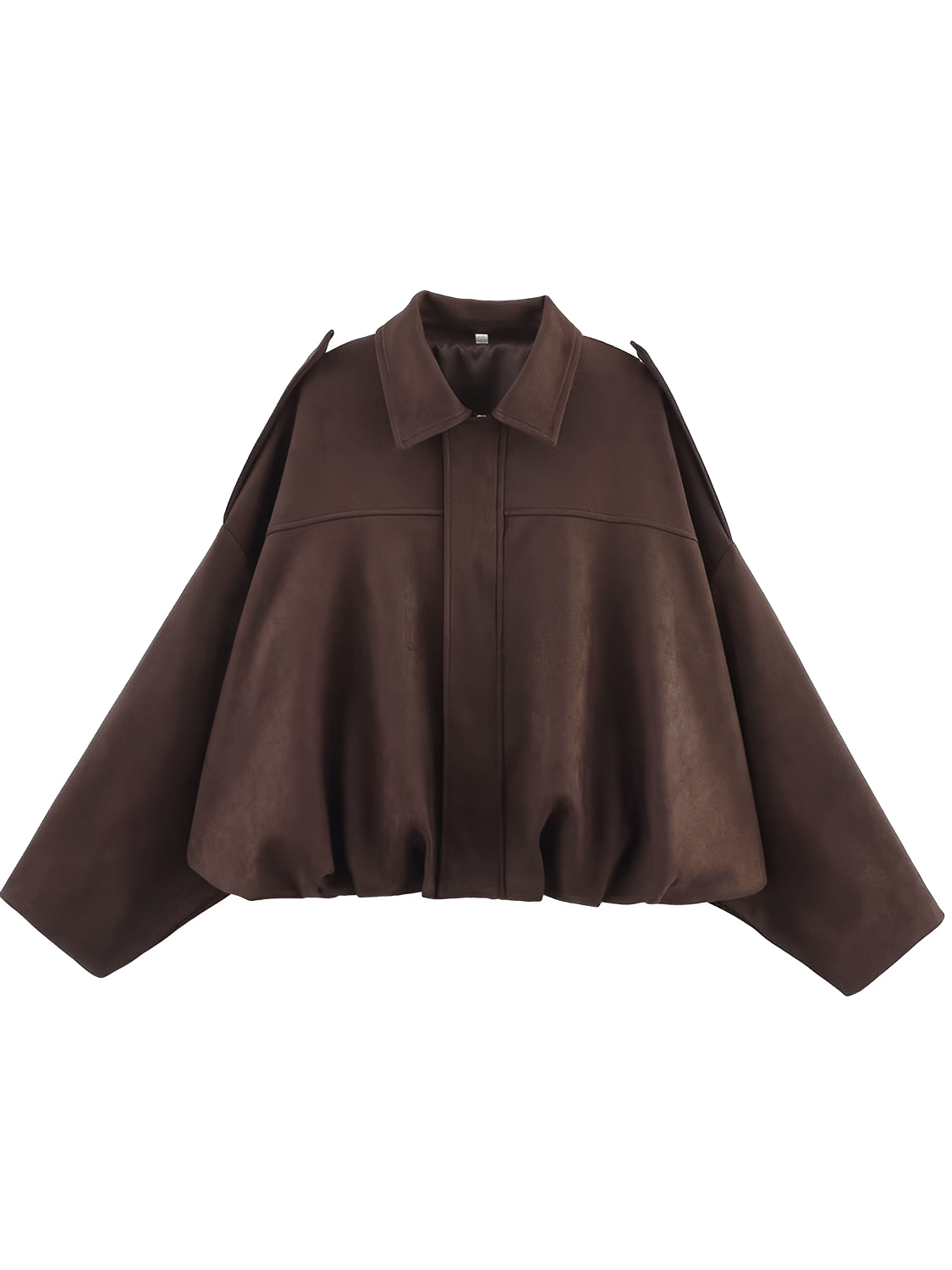 Jaqueta Feminina Bomber Oversized em Camurça com Zíper e Recortes nos Ombros – Ione