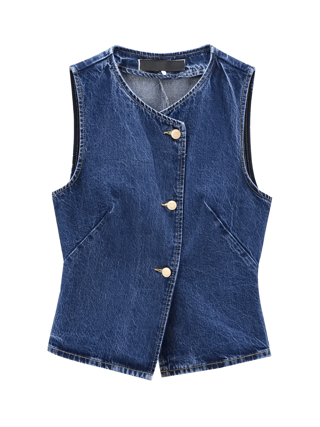 Colete Feminino Jeans Ajustado com Fechamento Assimétrico em Botões – Rose