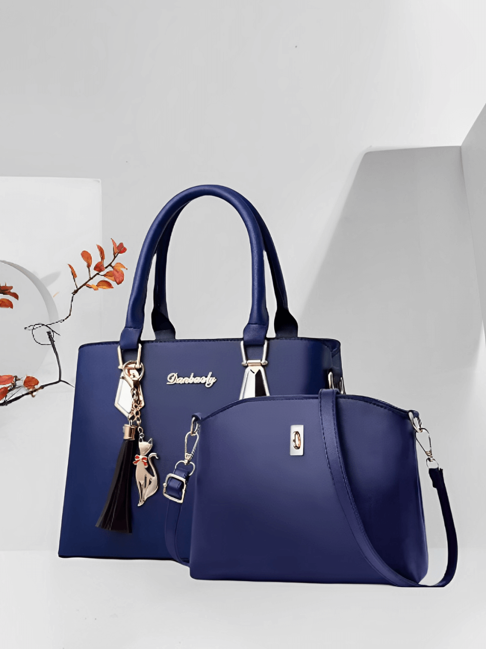 Conjunto de 2 Bolsas Femininas Elegantes com Alça Transversal e de Ombro com Zíper e Acessórios – Amber