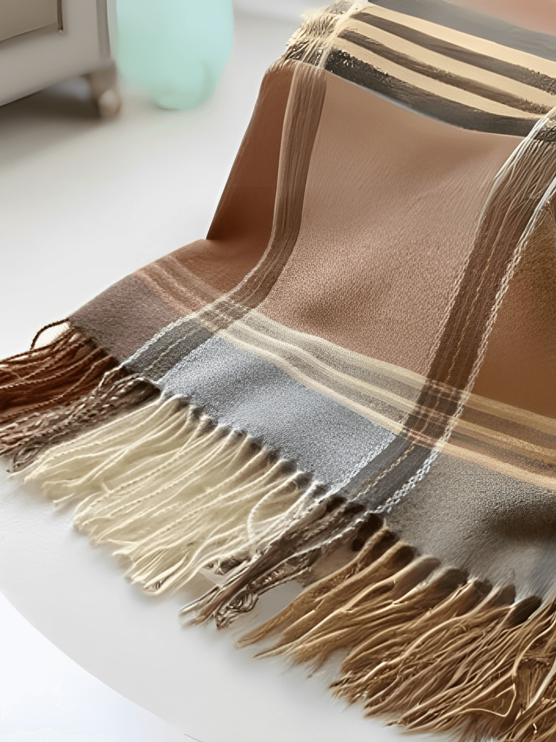 Cachecol Feminino em Caxemira Estampado em Xadrez Clássico e Acabamento com Franjas – Nadine
