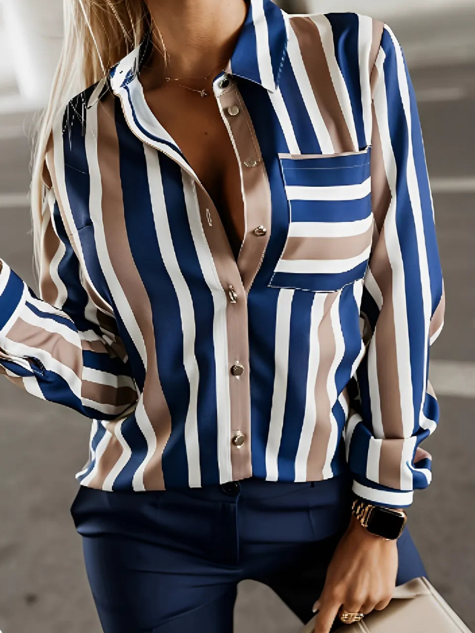 Camisa Feminina Social Listrada Atemporal - Mayra