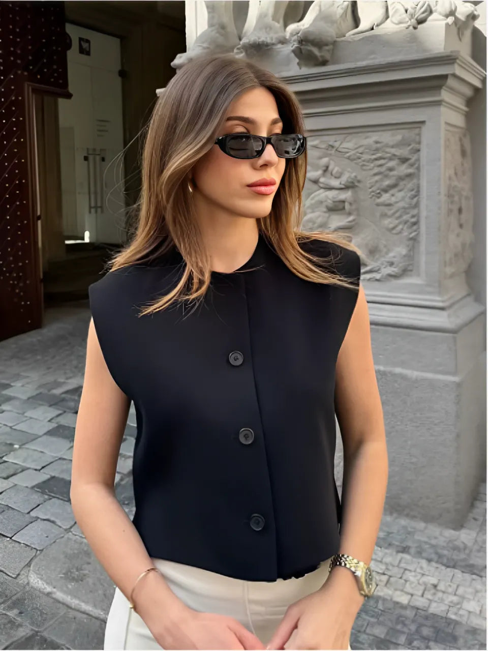 Blusa Feminina Manga Curta com Botões Frontais - Bersan