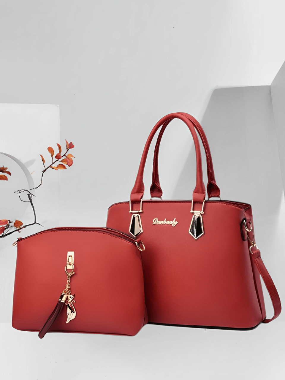 Conjunto de 2 Bolsas Femininas Elegantes com Alça Transversal e de Ombro com Zíper e Acessórios – Amber