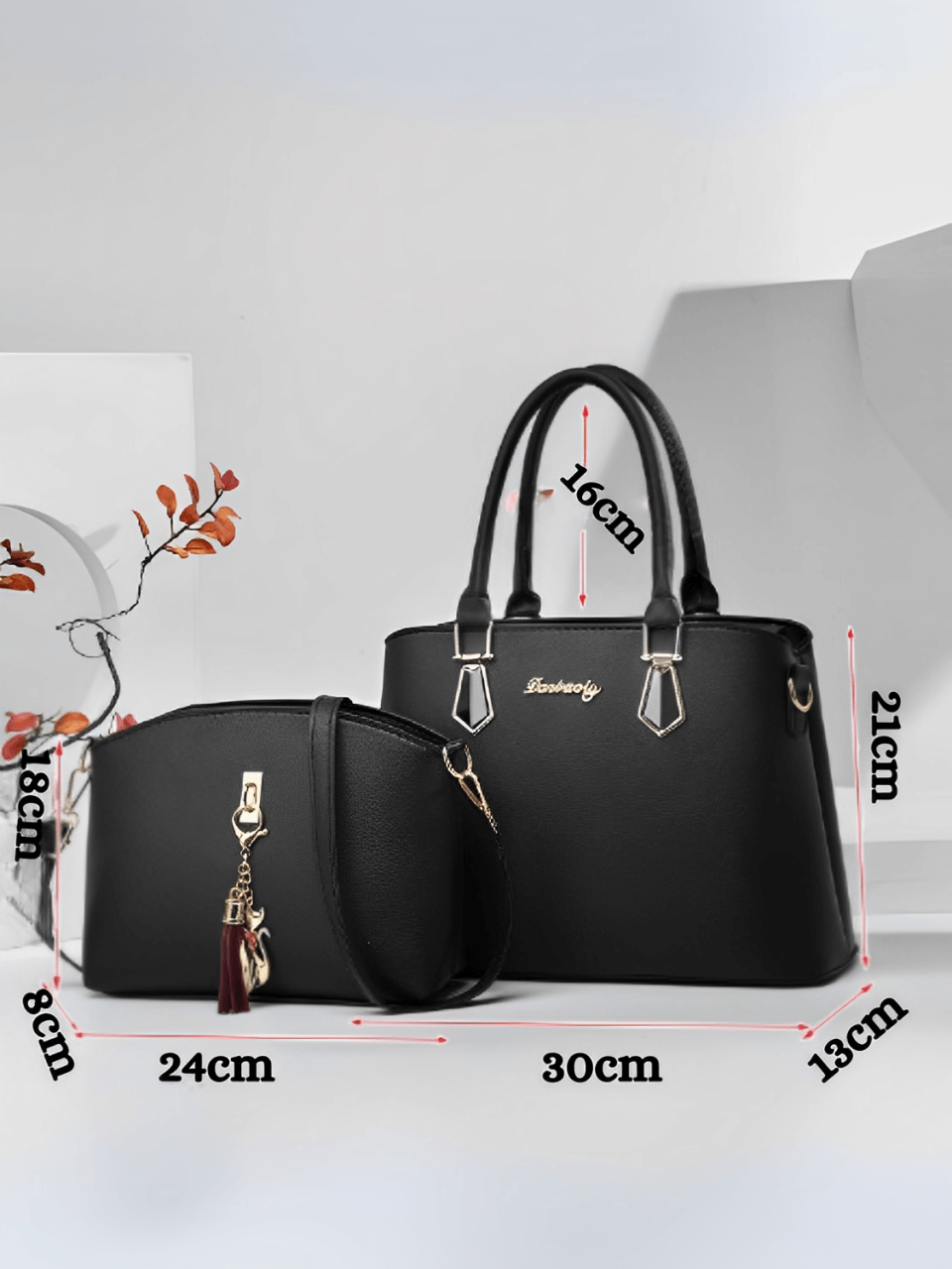 Conjunto de 2 Bolsas Femininas Elegantes com Alça Transversal e de Ombro com Zíper e Acessórios – Amber