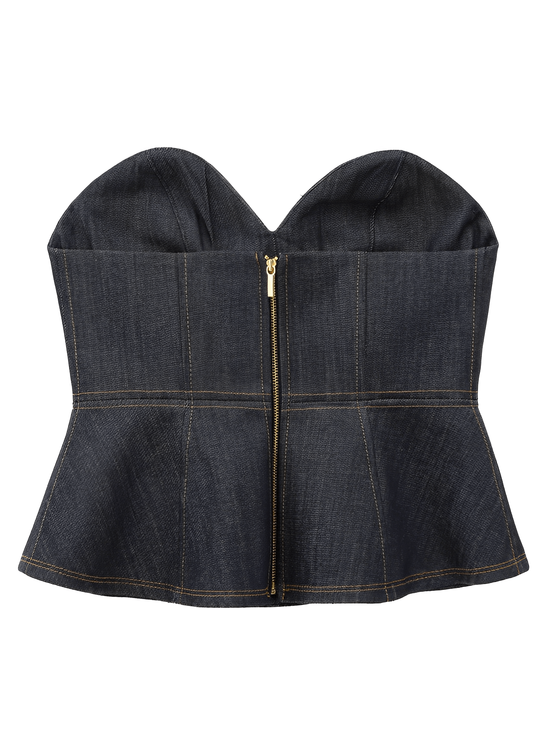 Conjunto Feminino de 3 Peças Jeans com Blazer Acinturado Corset Peplum e Calça Wide Leg Cintura Alta - Kendall