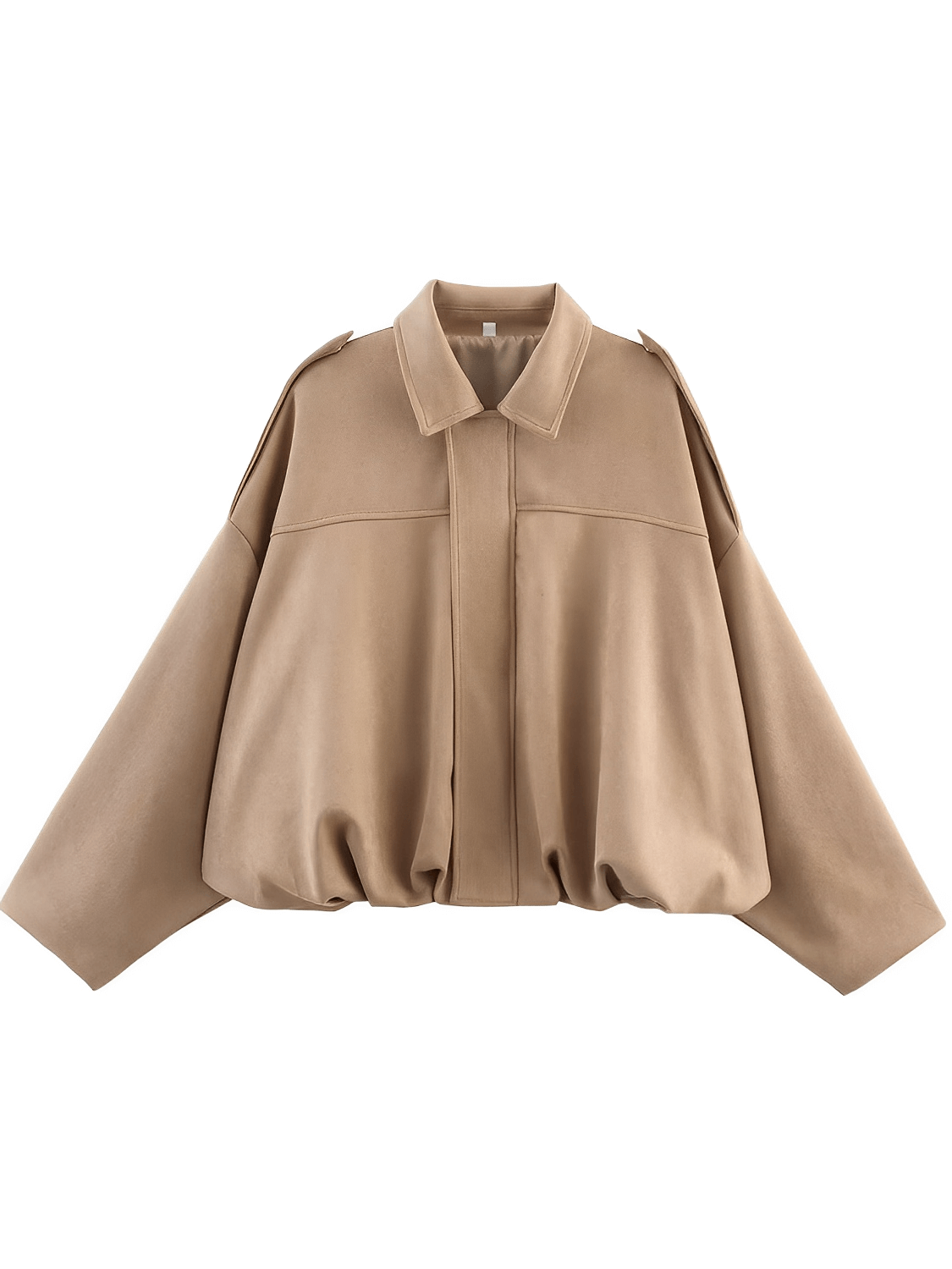 Jaqueta Feminina Bomber Oversized em Camurça com Zíper e Recortes nos Ombros – Ione