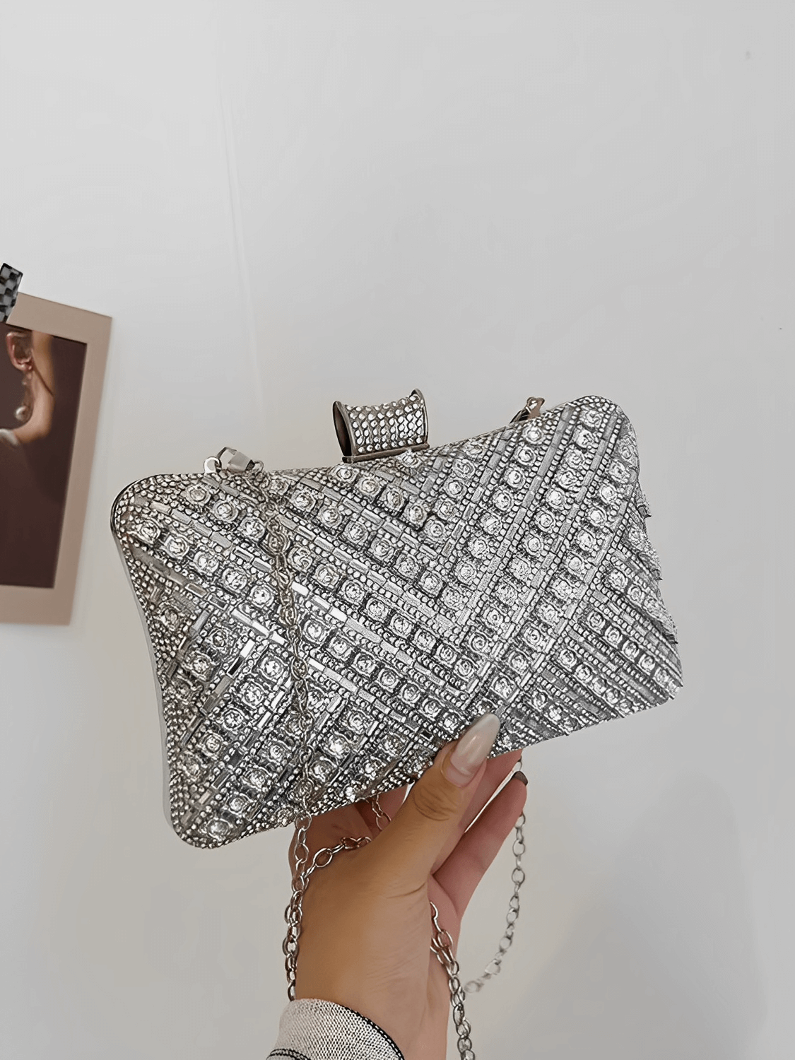 Bolsa Feminina Clutch Com Cristais e Alças Removíveis para Festa  –  Nayra