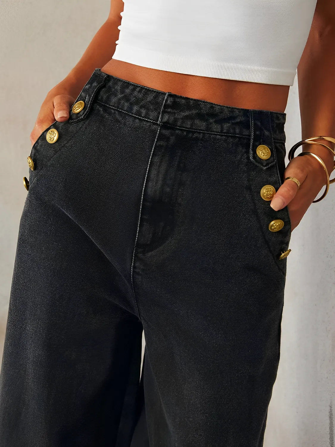 Calça Jeans  Feminina Pantalona Cintura Média - Luiza