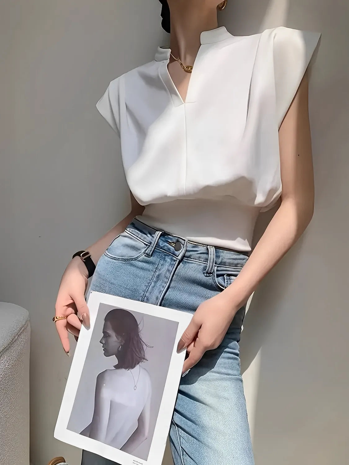 Blusa Feminina Básica com Gola Padre e Decote em V - Veronica [FRETE FULL]