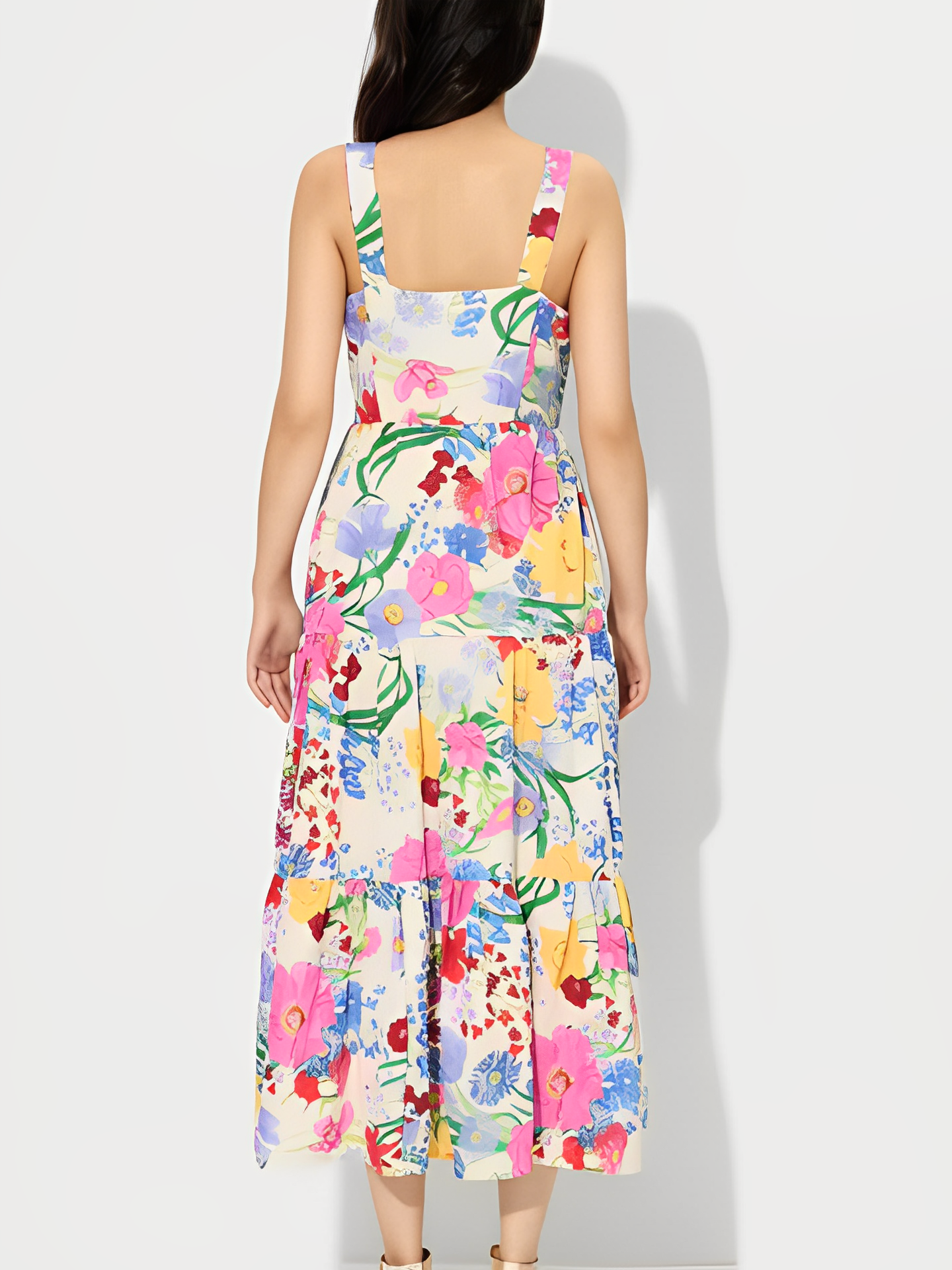 Vestido Feminino Longo Estampado Floral com Alças Finas e Decote Coração - Antonella