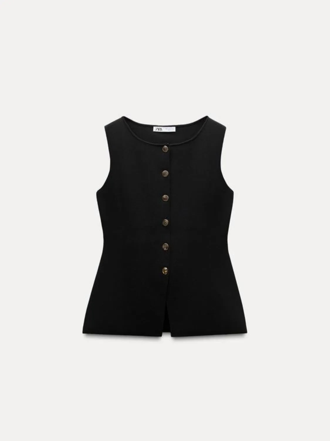 Blusa Feminina Alfaiataria com Decote Redondo e Botões Dourados - Dalila