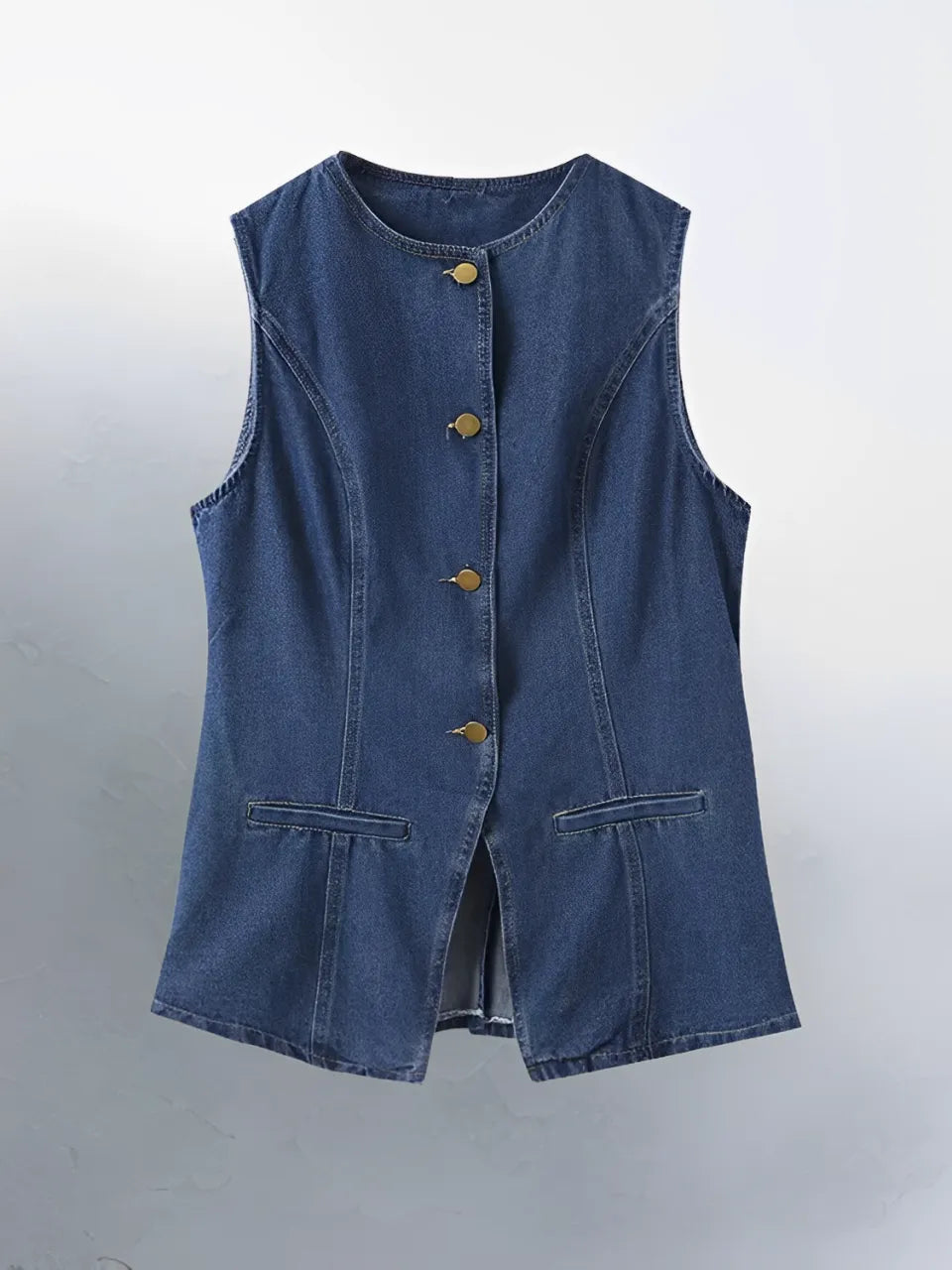 Conjunto Feminino Jeans com Colete de Botões e Short de Cintura Alta - Raiza