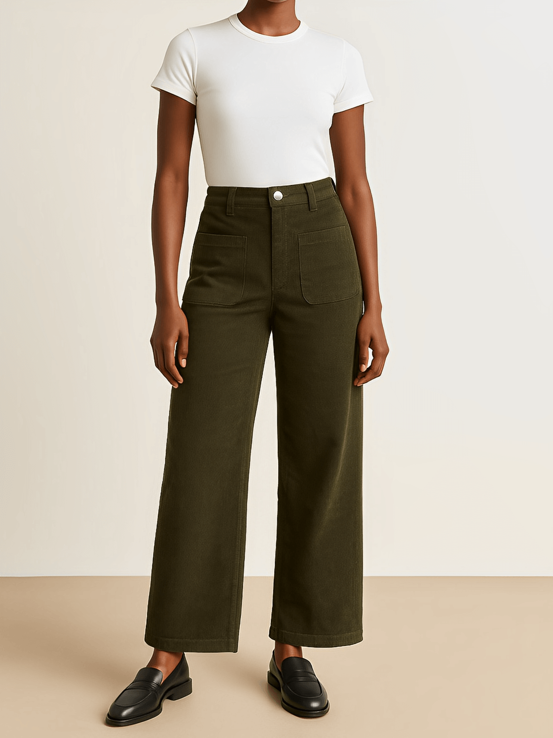 Calça Feminina Vintage em Veludo Cotelê com Bolsos Frontais Cintura Alta e Modelagem Wide Leg - Antonia