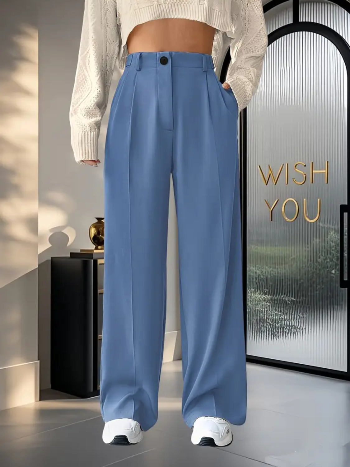 Calça Feminina Alfaiataria Modelagem Wide Leg com Bolsos Funcionais Pregas e Cintura Alta – Adelina
