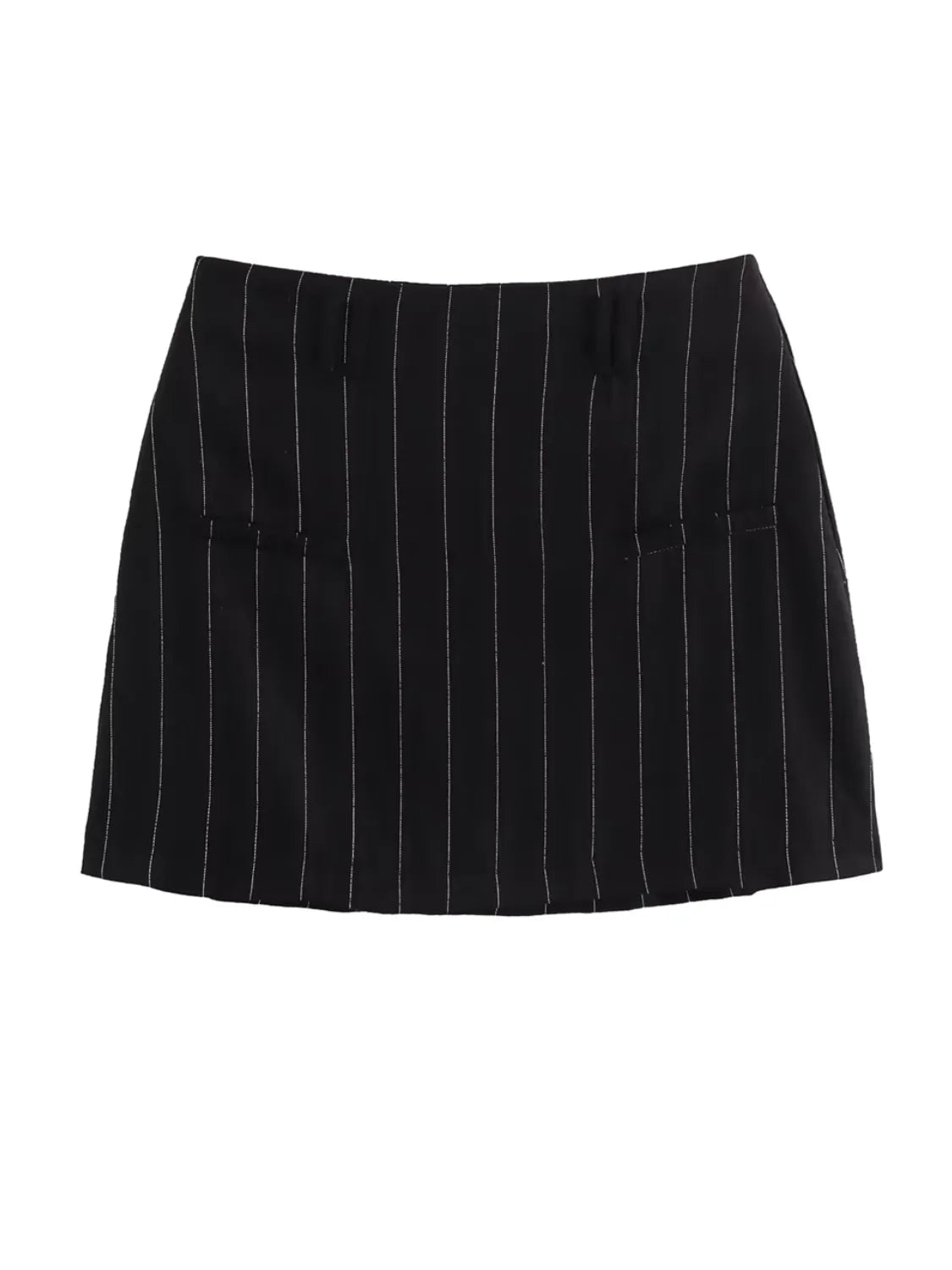 Conjunto Feminino Risca de Giz Colete com Botões e Amarração nas Costas e Saia Curta - Dara