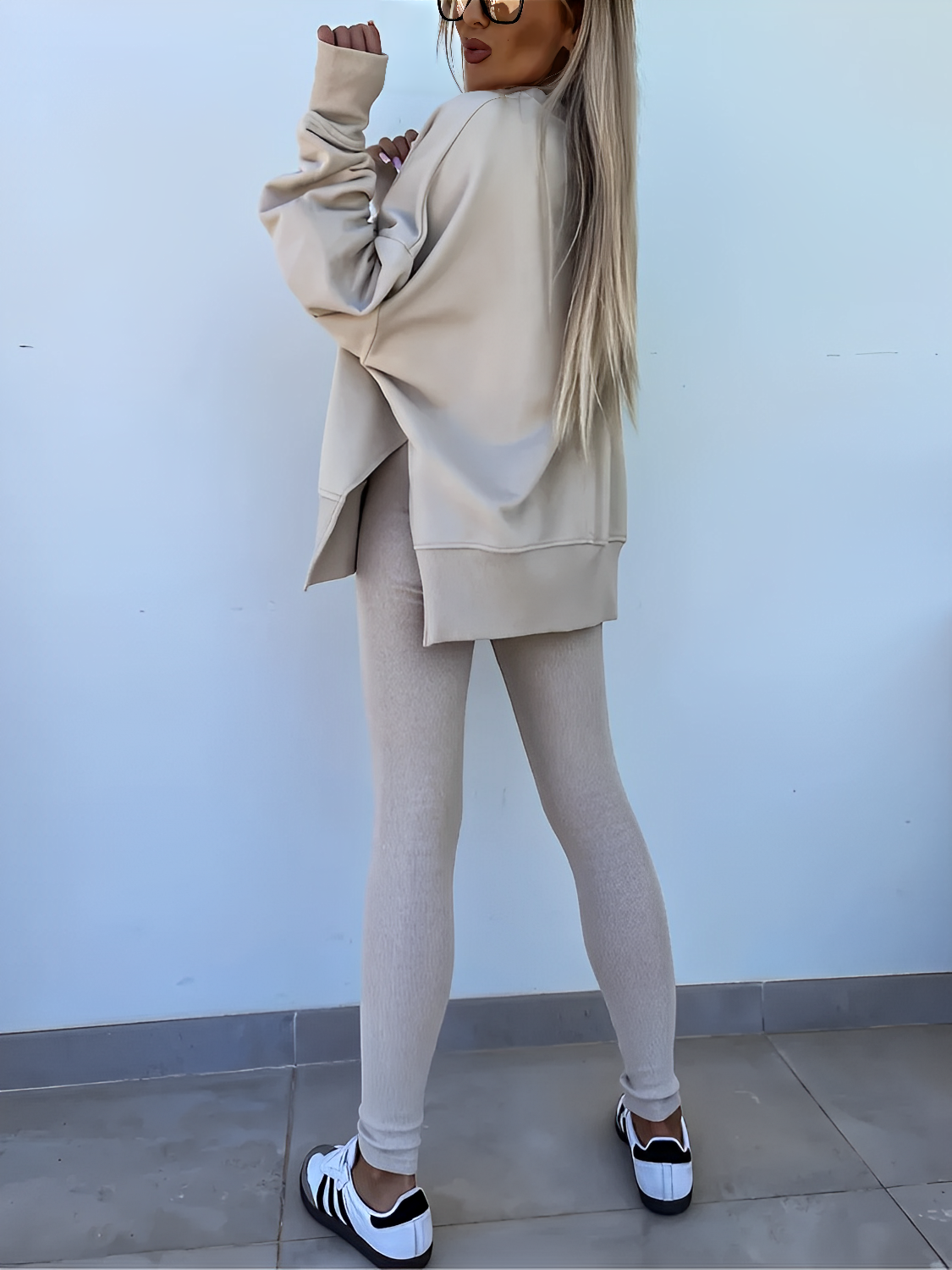 Conjunto Feminino de Moletom Oversized com Suéter Mullet e Calça Legging– Nayra [FRETE FULL]