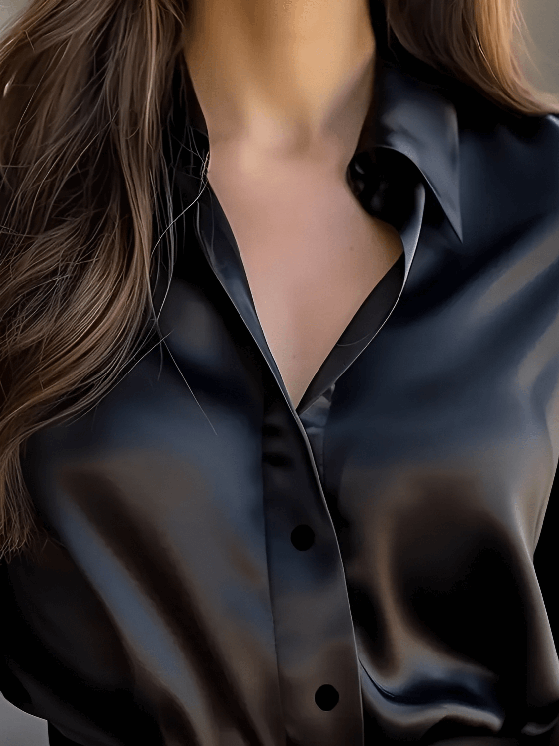 Camisa Feminina Acetinada com Punhos Retos e Botões Discreto - Iolanda