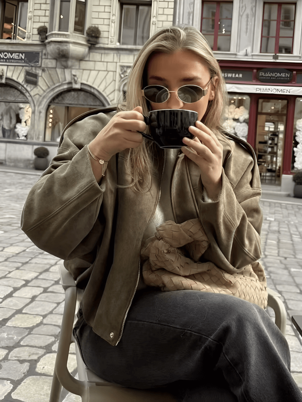 Jaqueta Feminina Bomber Oversized em Camurça com Zíper e Recortes nos Ombros – Ione