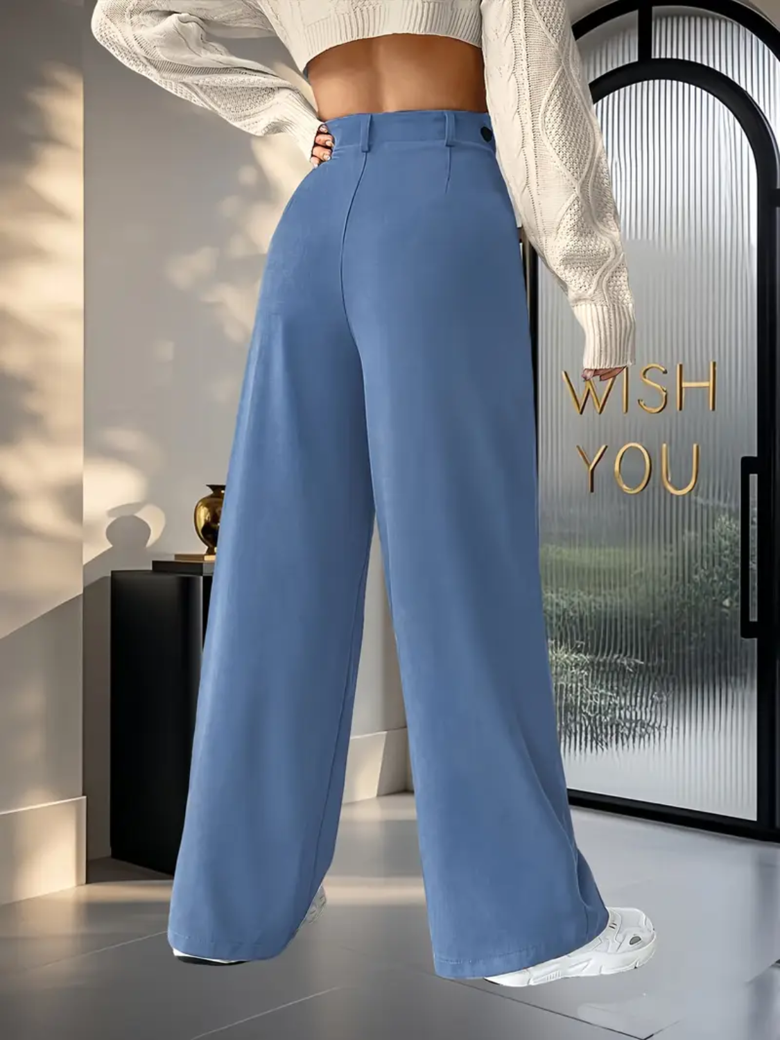 Calça Feminina Alfaiataria Modelagem Wide Leg com Bolsos Funcionais Pregas e Cintura Alta – Adelina