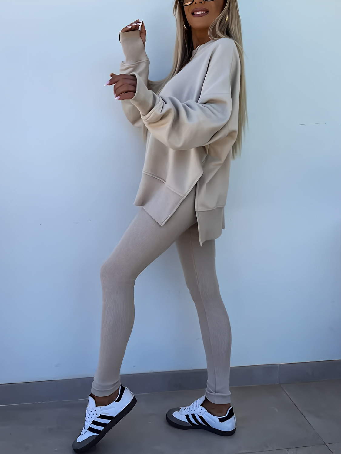Conjunto Feminino de Moletom Oversized com Suéter Mullet e Calça Legging– Nayra [FRETE FULL]