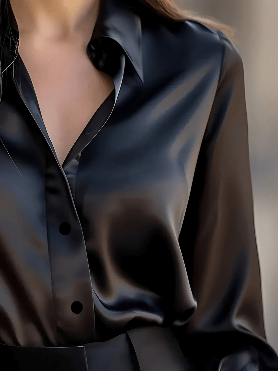 Camisa Feminina Acetinada com Punhos Retos e Botões Discreto - Iolanda