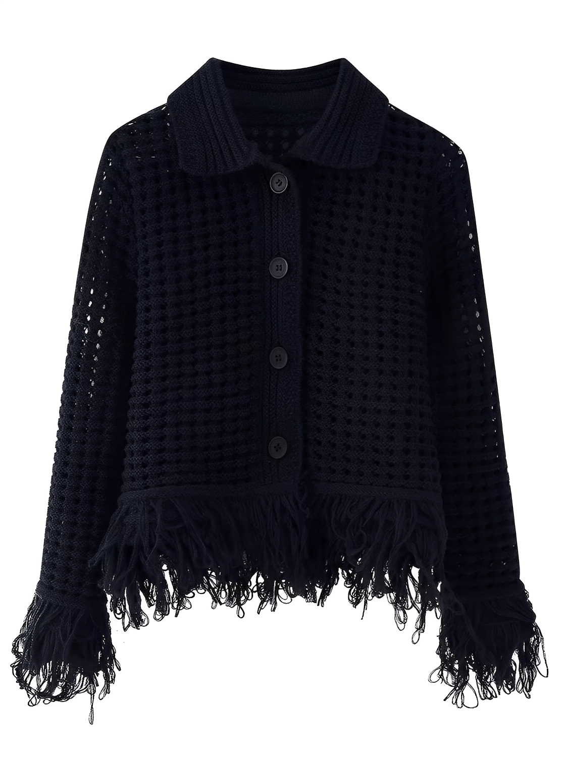 Conjunto Feminino em Tricô com Blusa Manga Longa com Fechamento em Botões e Saia Cintura Alta com Franjas - Monique