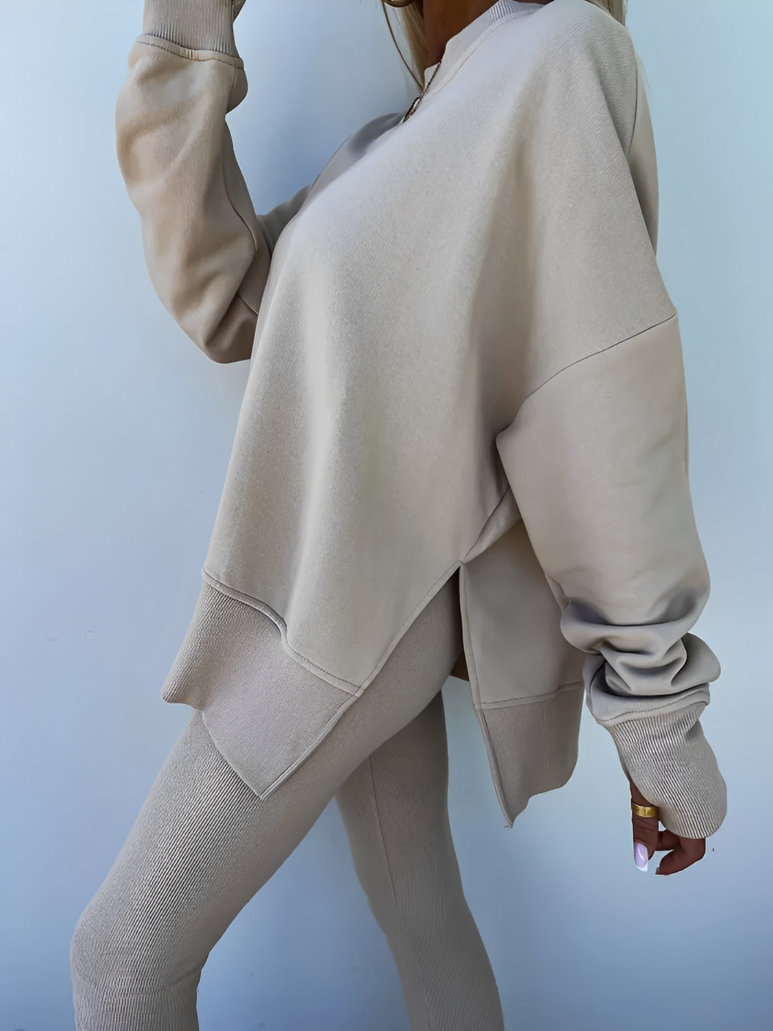 Conjunto Feminino de Moletom Oversized com Suéter Mullet e Calça Legging– Nayra [FRETE FULL]