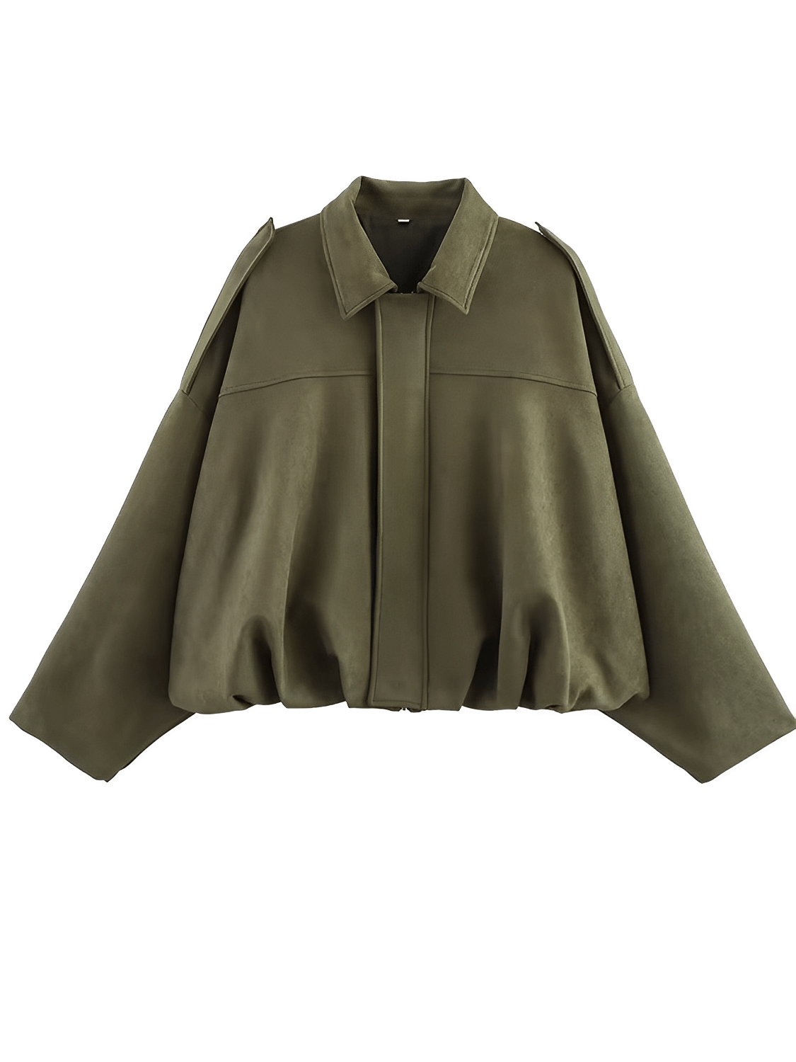 Jaqueta Feminina Bomber Oversized em Camurça com Zíper e Recortes nos Ombros – Ione
