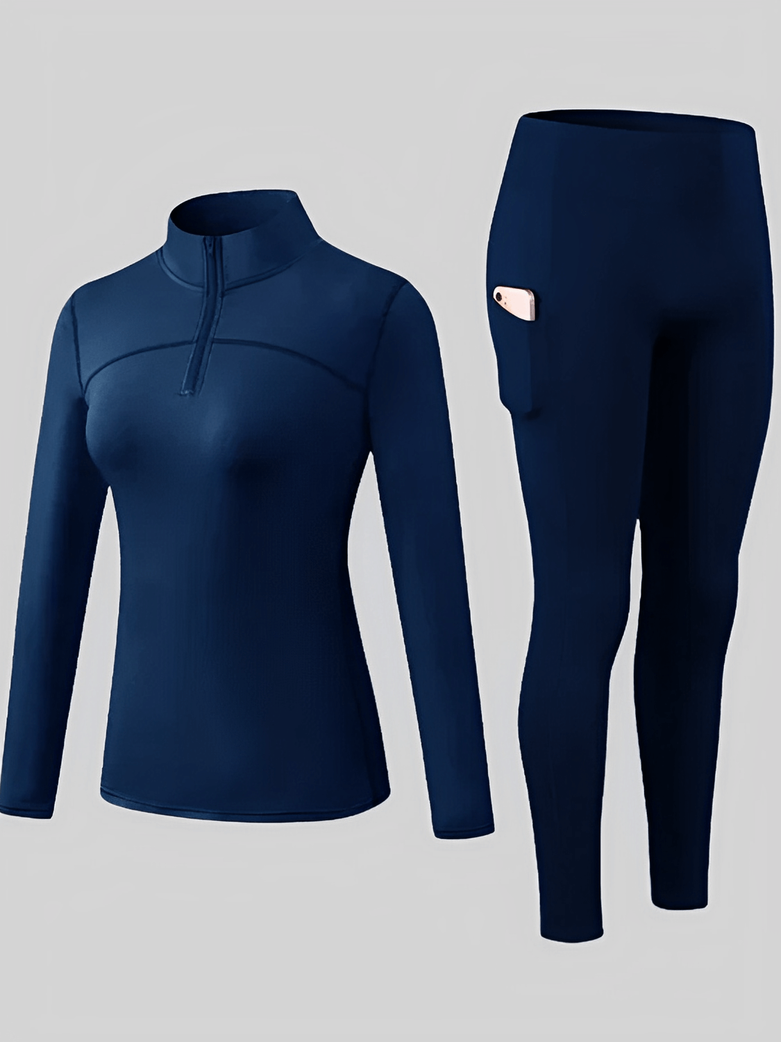 Conjunto Térmico com Blusa Manga Longa de Zíper e Legging Funcional com Bolso - Inara