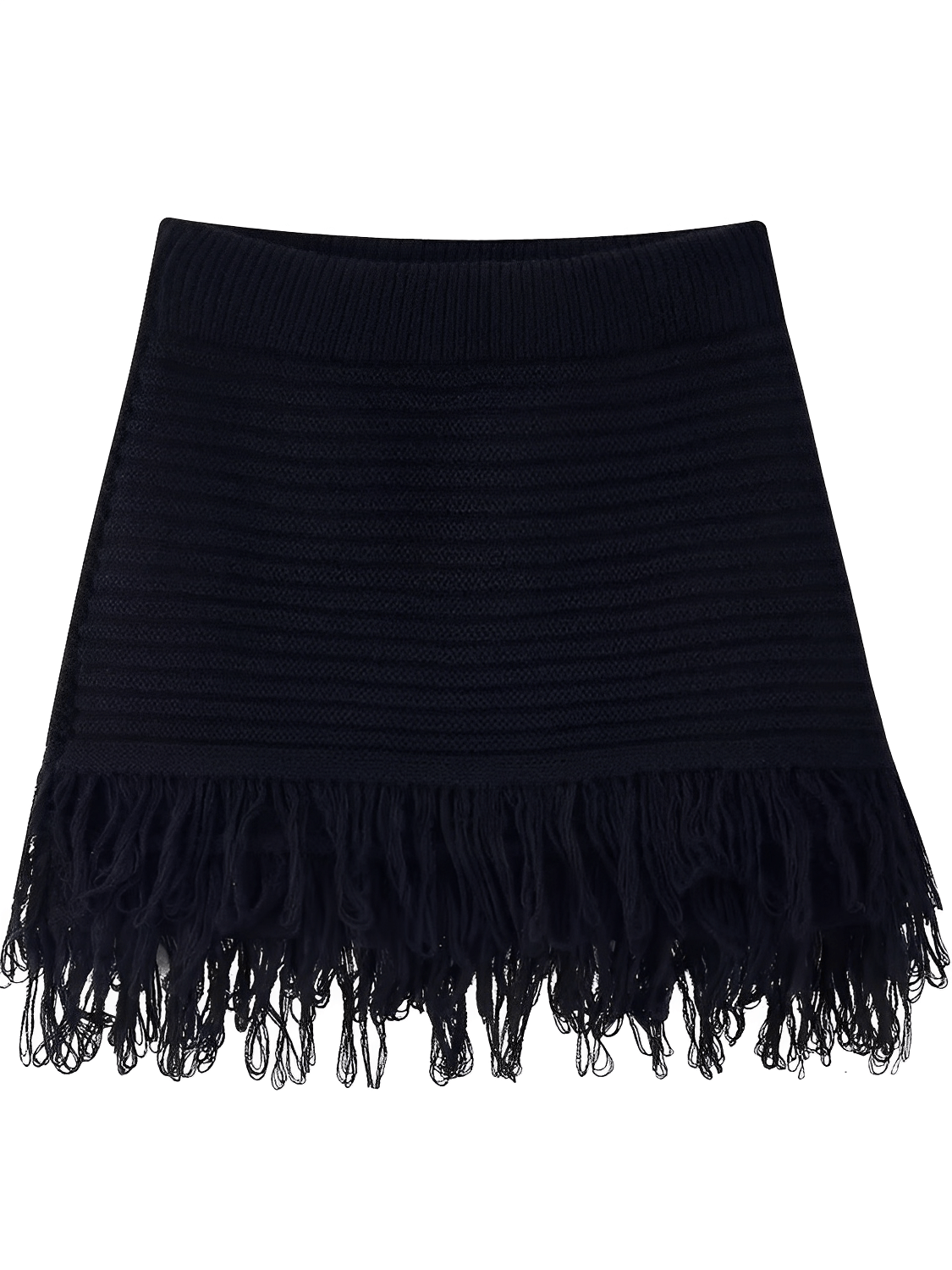 Conjunto Feminino em Tricô com Blusa Manga Longa com Fechamento em Botões e Saia Cintura Alta com Franjas - Monique