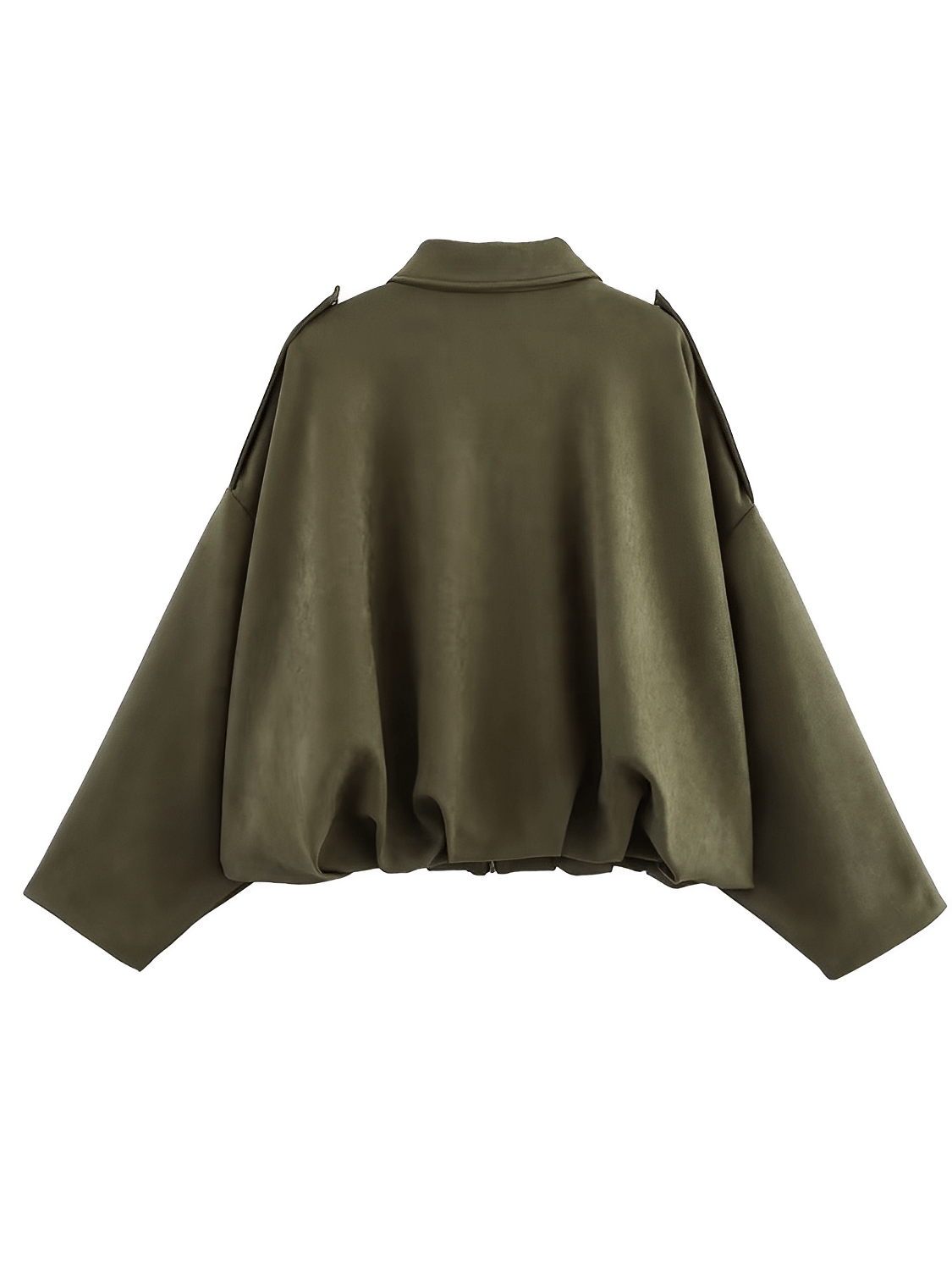 Jaqueta Feminina Bomber Oversized em Camurça com Zíper e Recortes nos Ombros – Ione