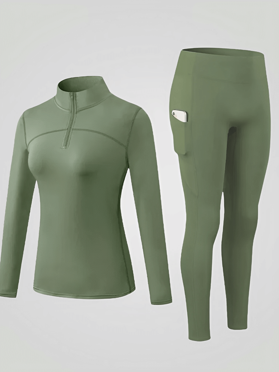 Conjunto Térmico com Blusa Manga Longa de Zíper e Legging Funcional com Bolso - Inara