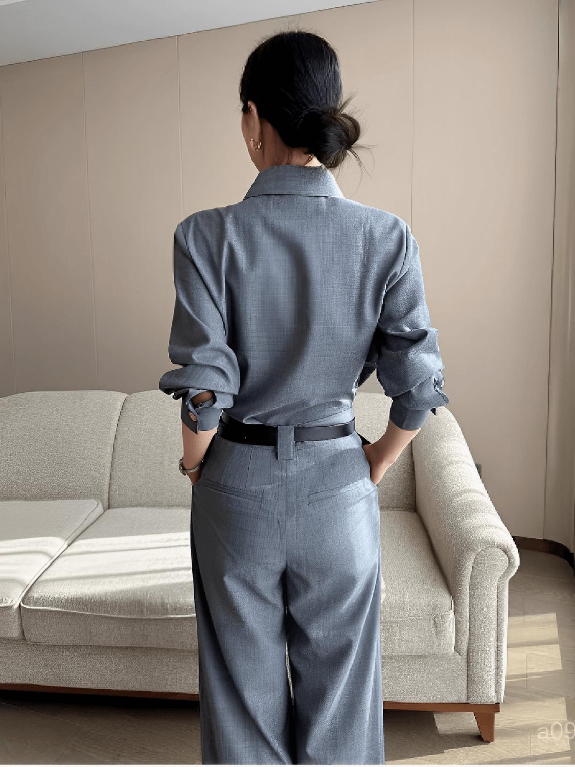 Calça Feminina em Alfaiataria Texturizada com Cintura Alta Bolsos Funcionais e Modelagem Wide Leg  – Alyssa