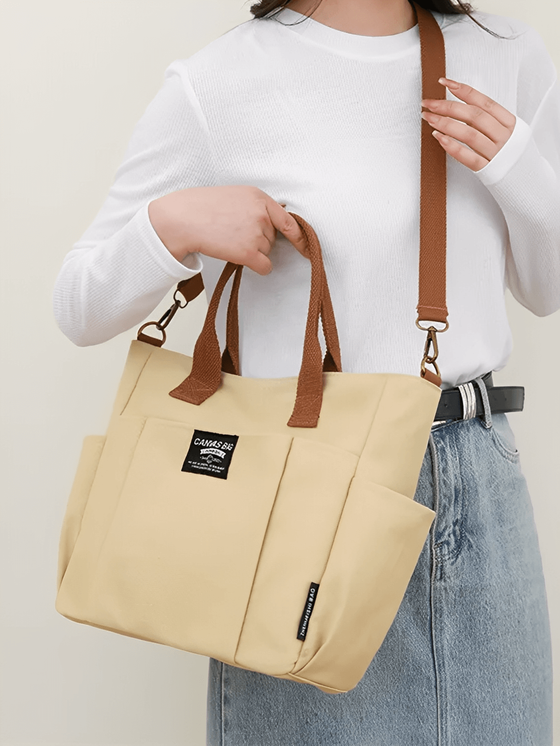 Bolsa Feminina Grande em Lona com Alça Ajustável Removível Bolsos e  Compartimento Interno - Rania